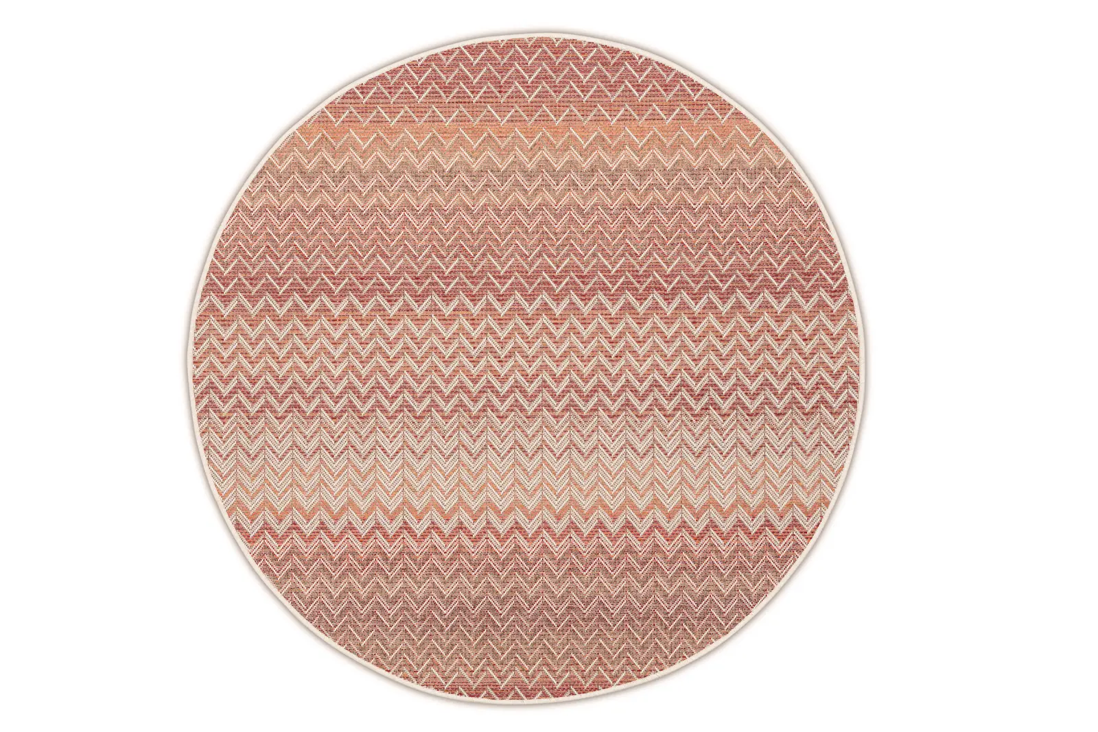 Kulatý venkovní koberec Ziggy v barvě Red/Beige při pohledu shora